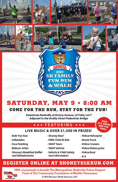 Shoney's Set For 7th Annual Shoney's 5K Family Fun Run, Walk & FREE Festival on May 9th at LP Field